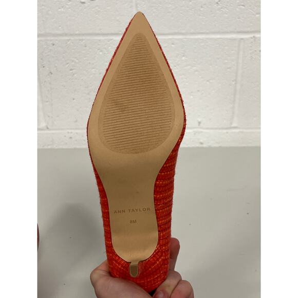Ann Taylor Sz 8M Red Woven Mae Pointed Toe Slip On Heeled Cocktail Pumps - Picture 4 of 4
